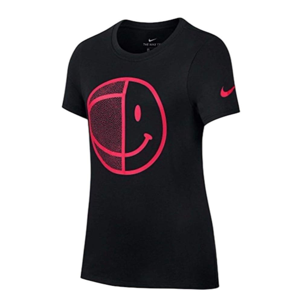 ❤️ NIKE Dry Tee Dri-FIT Smiley Ball (Little Kids/Big Kids) Black/Racer Size L